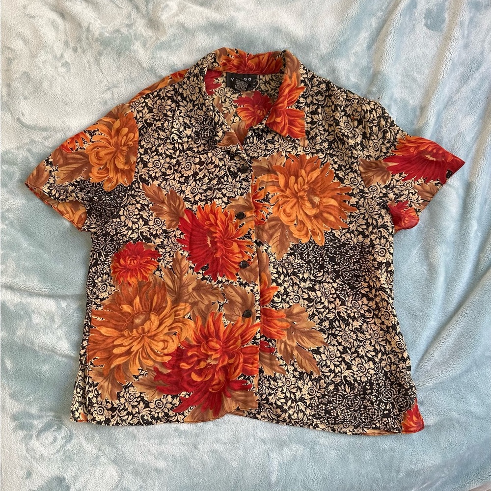 Virgo Women's Floral Blouse - Red and Orange